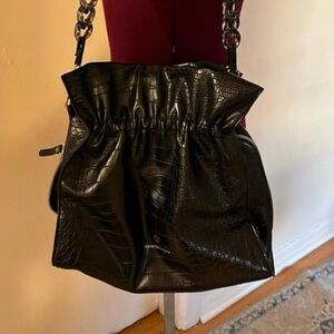 Croc faux leather shoulder bag with removable chain strap